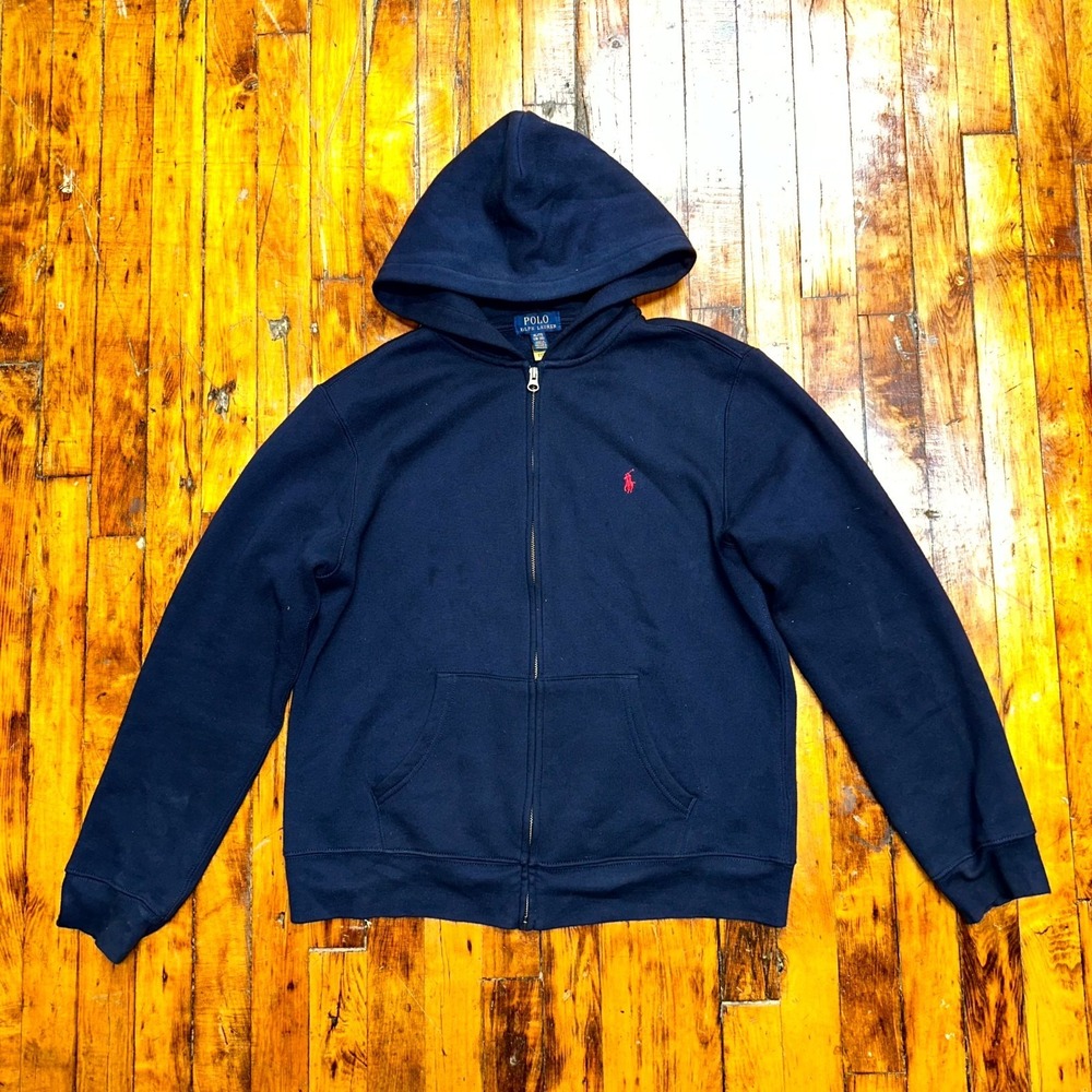 Polo Ralph Lauren Hoodie Boys Navy Fleece Pony Logo Long Sleeve Zip Up Outdoor